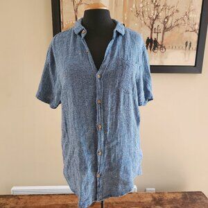Tenth + Ocean blue linen button down shirt / M